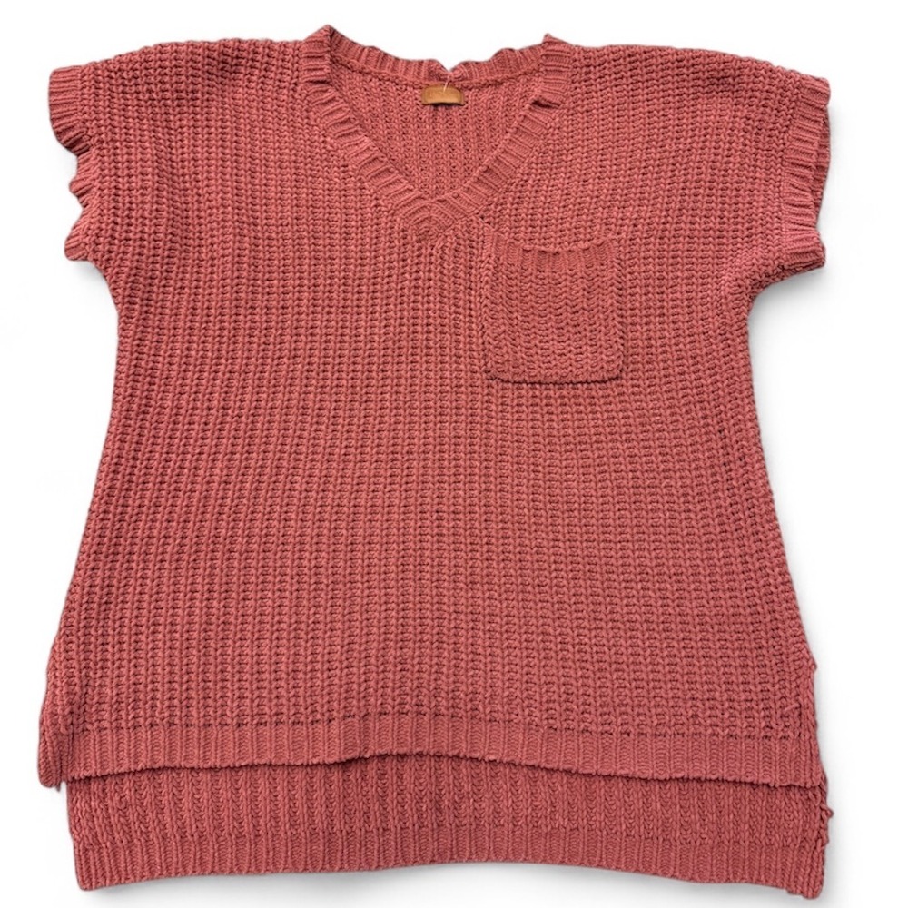 POL Chenille Knit Cottagecore Sweater Boho Fall Mauve V-Neck Oversized Medium